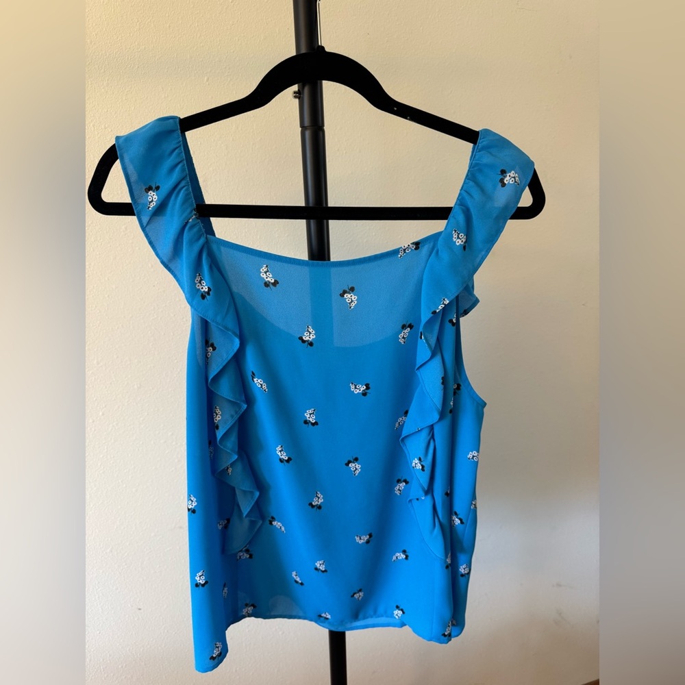 LOFT Vibrant Blue Floral Sleeveless Blouse